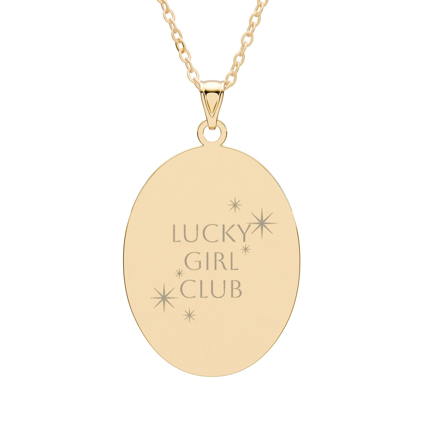 Lucky Girl Club Oval Pendant Necklace — Engraved Gold or Silver Charm
