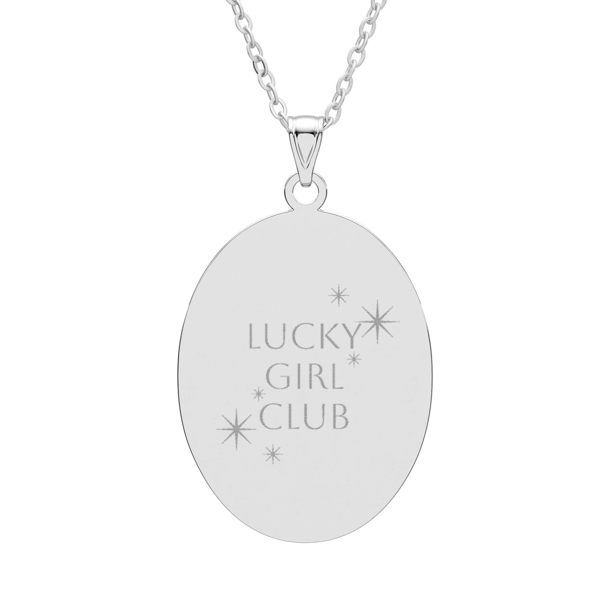 Lucky Girl Club Oval Pendant Necklace — Engraved Gold or Silver Charm