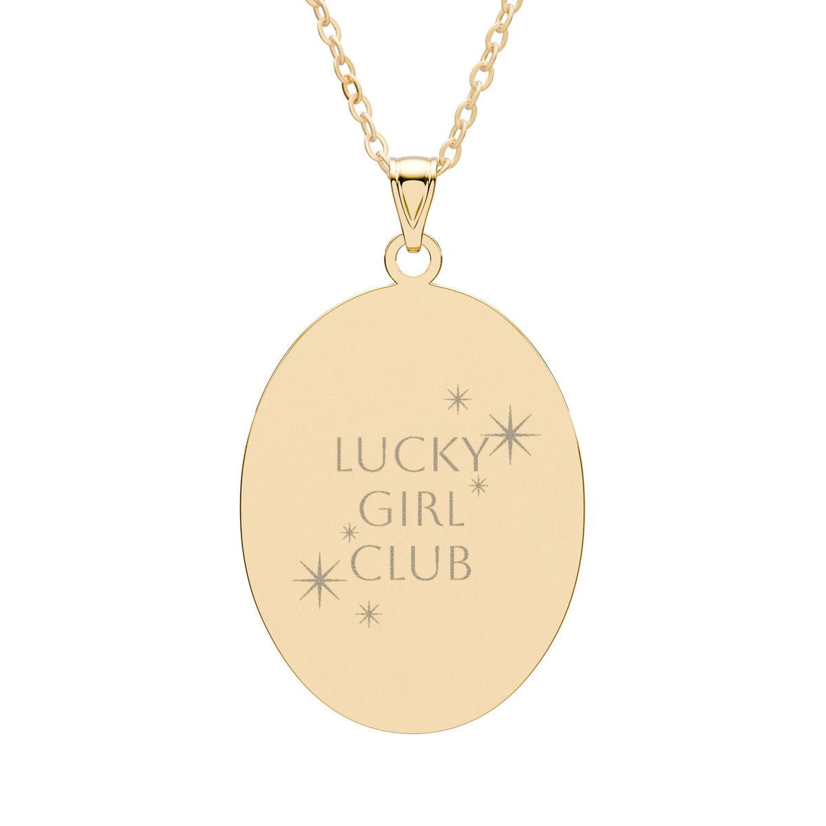 Lucky Girl Club Oval Pendant Necklace — Engraved Gold or Silver Charm