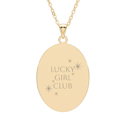 Lucky Girl Club Oval Pendant Necklace — Engraved Gold or Silver Charm