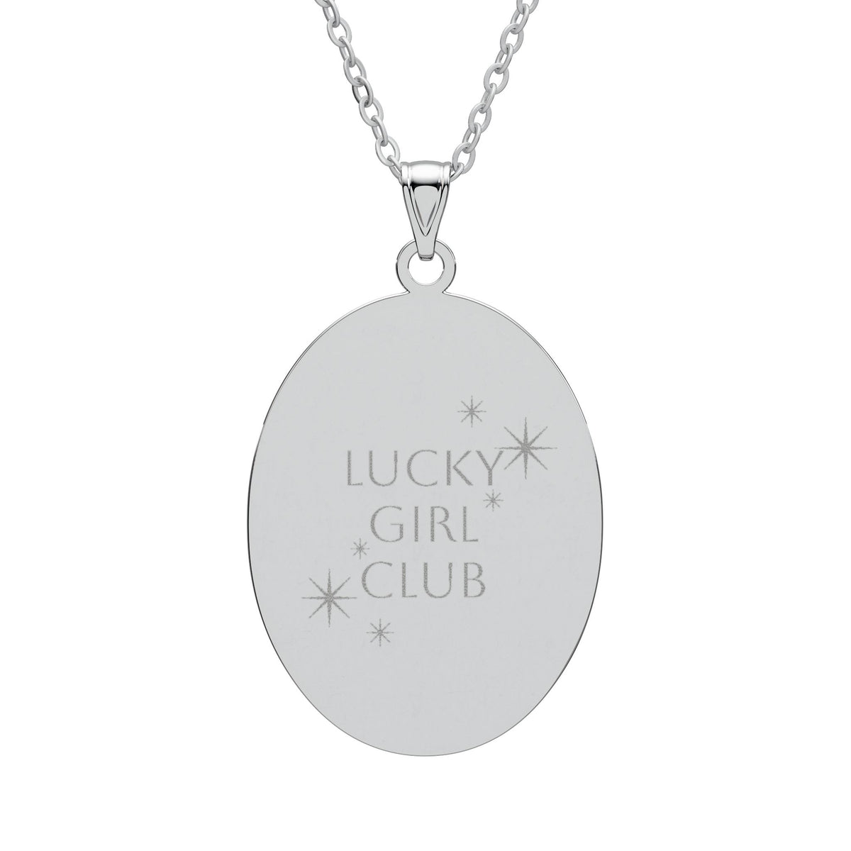 Lucky Girl Club Oval Pendant Necklace — Engraved Gold or Silver Charm
