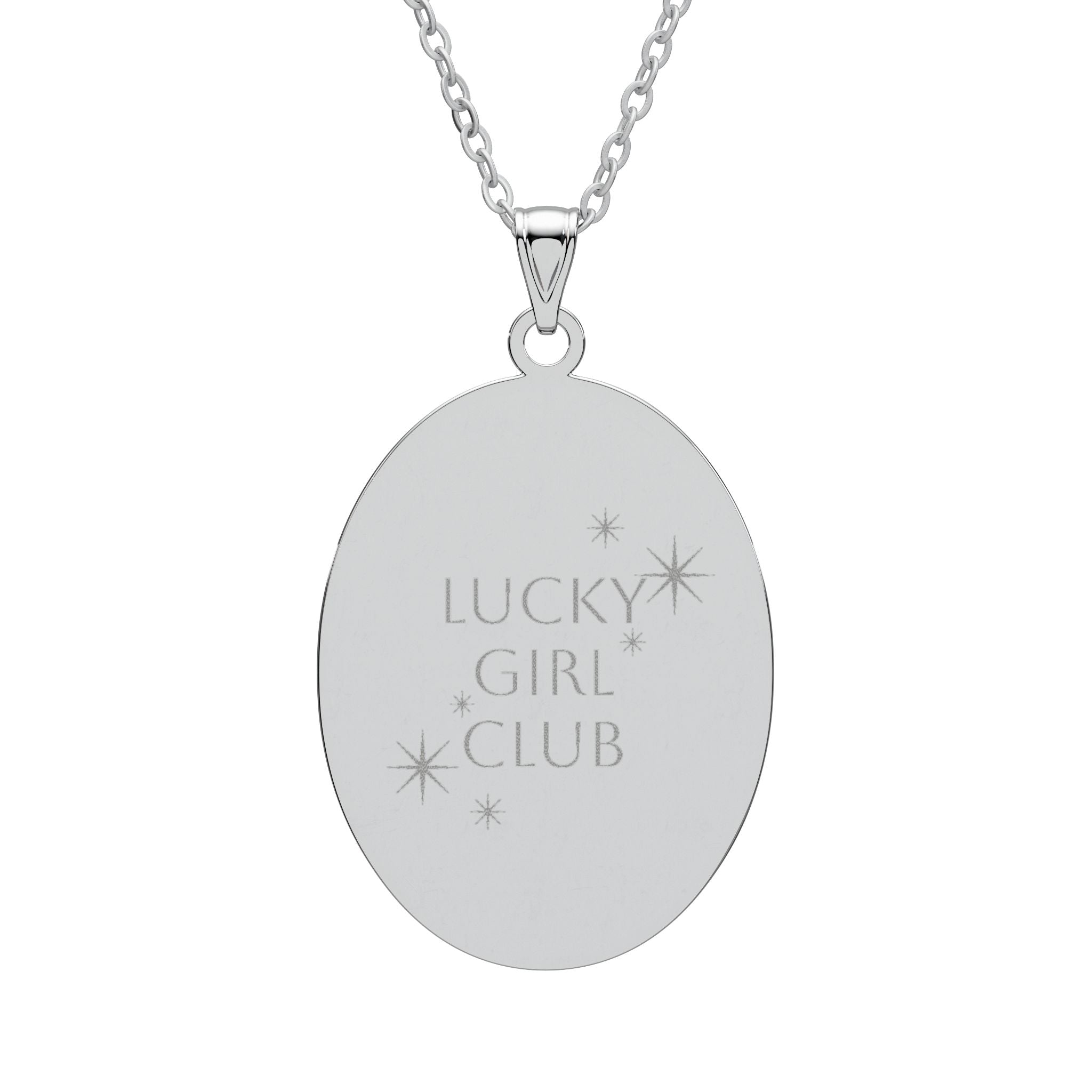 Lucky Girl Club Oval Pendant Necklace — Engraved Gold or Silver Charm