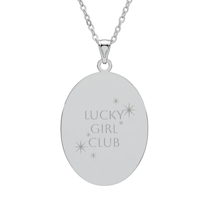 Lucky Girl Club Oval Pendant Necklace — Engraved Gold or Silver Charm